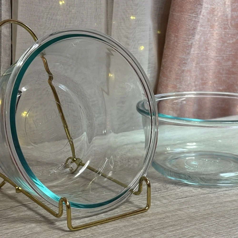 Set of Pyrex Clear Glass Bowls with Light Blue Tint